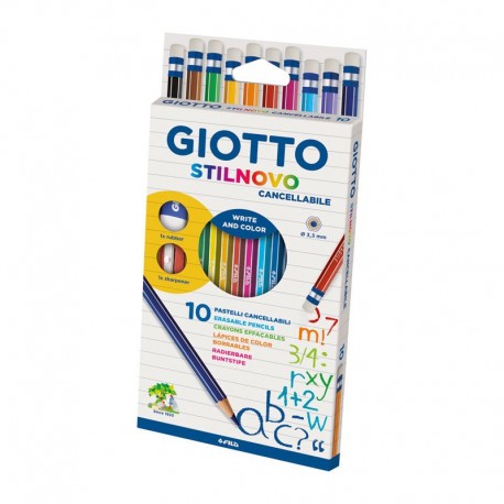 Set 10 creioane colorate cu radiera Stilnovo Giotto