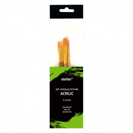 Set 4 pensule pictura acrilice Atelier